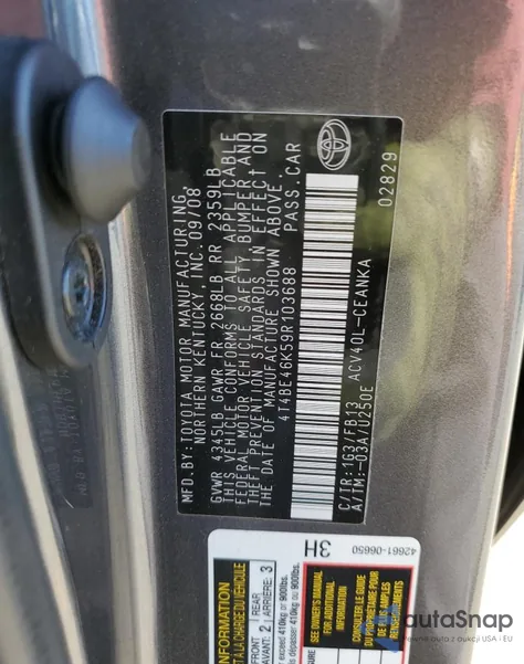 2009 Toyota Camry Base from USA, damaged, VIN 4T4BE46K59R103688